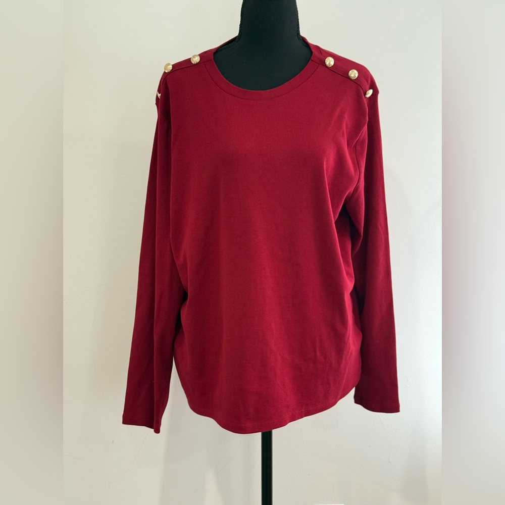 Rafaella XXL Women's Red Sweater with Gold Button Accents 859
